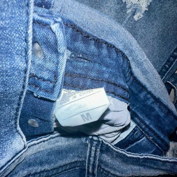 VULCANN Pants Mens 34” Medium Faded Blue Denim Overall Distressed - Picture 6 of 10